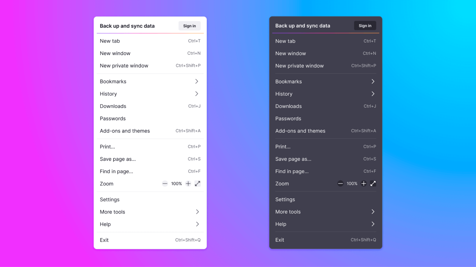 （螢幕截圖）乾淨、簡化的選單